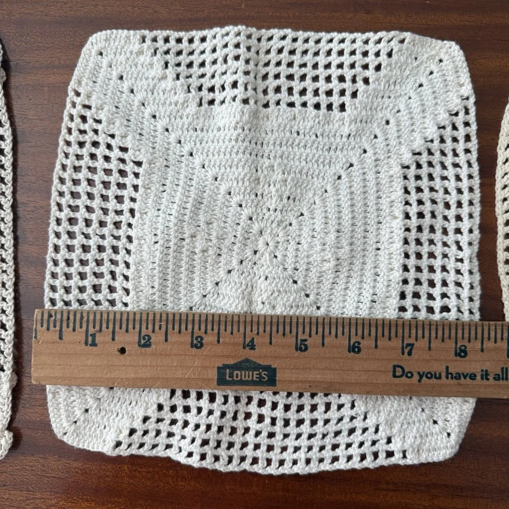 Vintage Crochet Granny Squares Lot 9 Handmade Cotton Motifs Mixed Sizes Cottage